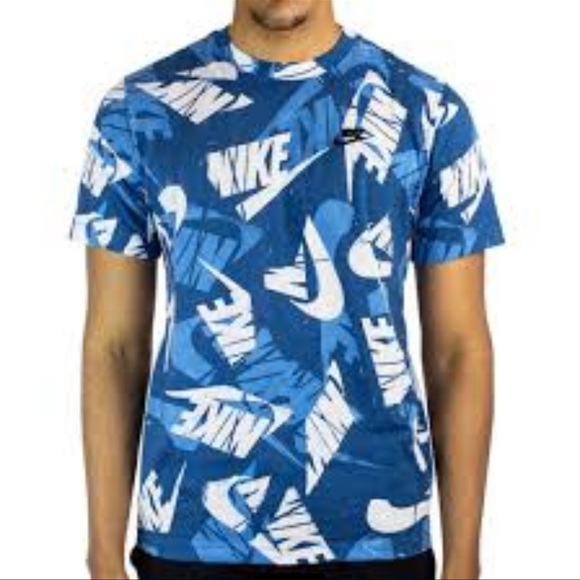 Nike Other - Nike All Over Logo Short Sleeve Tshirt Size Small The Nike Tee Blue White